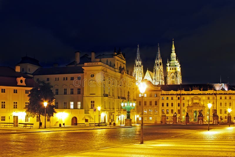 Night Square in Old Town in Prague Castle area. Czech Republic.