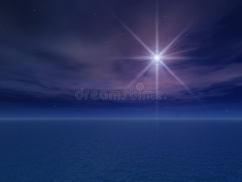 A very bright Star Over Sea. Backdrop simple landscape illustrations