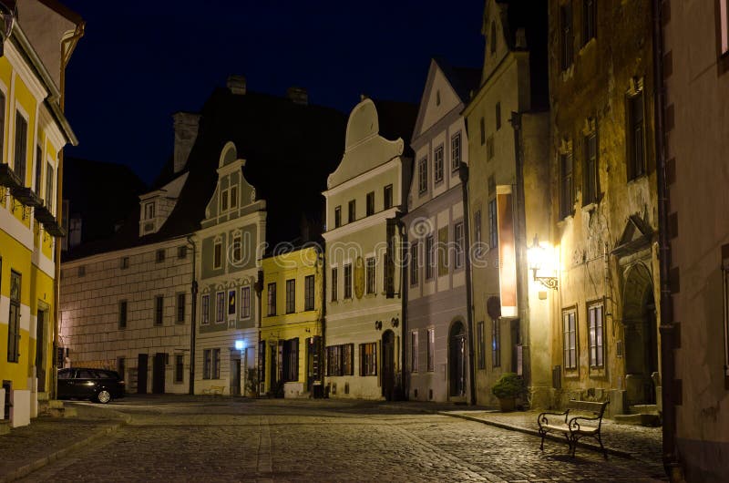 Night street in Cesky Krumlov, Czech Republic