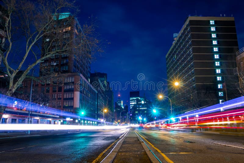 Night Street and Tracks from Car Headlights