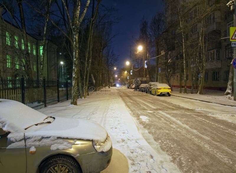 Night Street in Winter on the Outskirts of the City Editorial Image ...