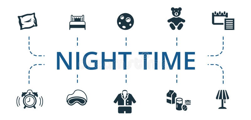 Night Time Icon Set Contains Editable Icons Theme Such As Sleep Mask Pajamas Milk And Cookies