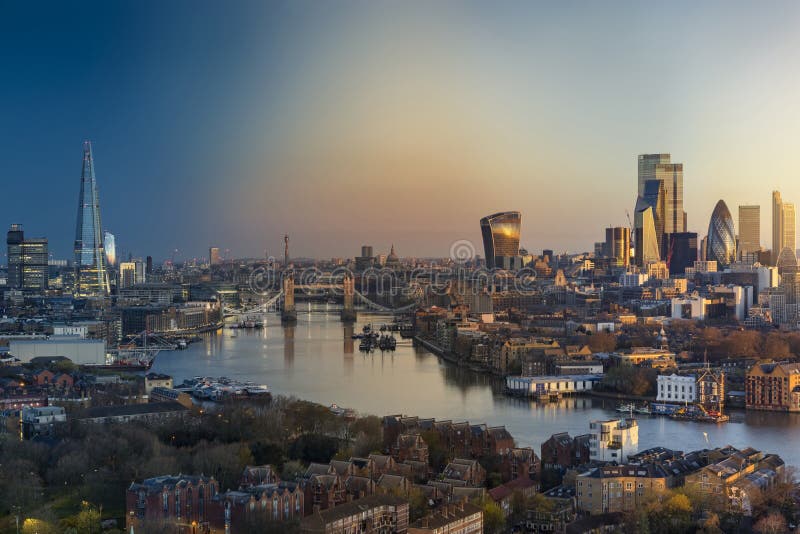 Night to day time lapse transition of the urban skyline of London, United Kingdom