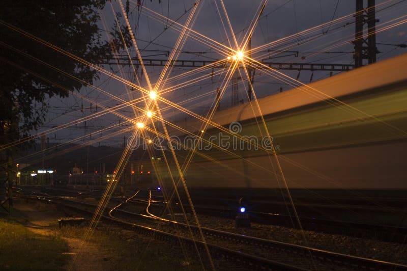 Night train departing from the station. Night train stock images, royalty-free photos and pictures