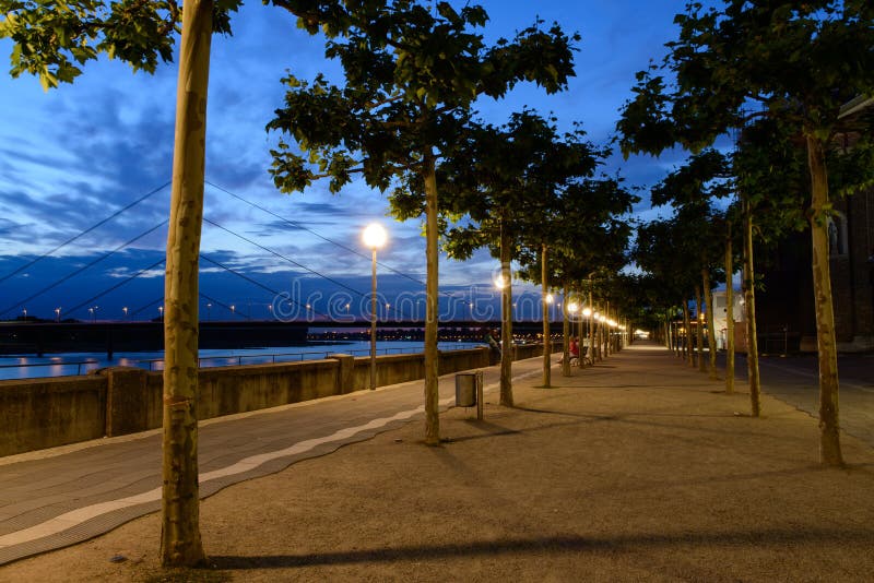 Night view at the alley of plane-trees in the Dusseldorf