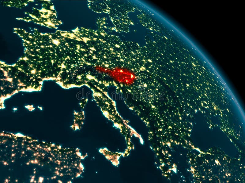 Night view of Austria on Earth royalty free illustration