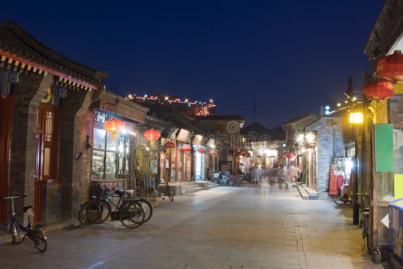 Night view of Beijing Hutong,China