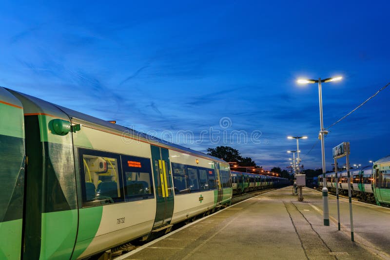 Night View of the Bognor Regis Train Station Editorial Stock Photo
