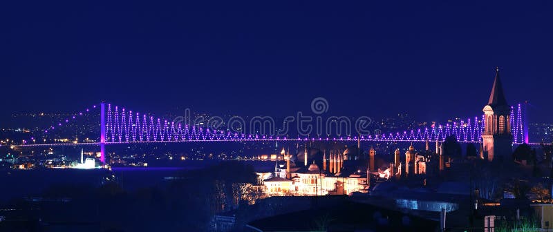 Night view of the bridge over th, Istanbul, Turkey