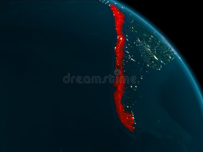 Night view of Chile on Earth stock illustration