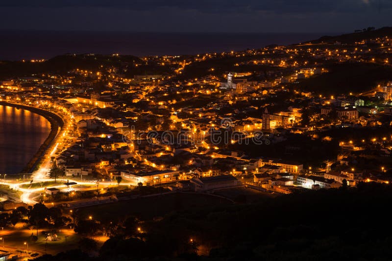 Night view on a city Horta, Faial