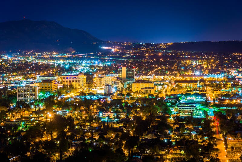 Night view of the city of Riverside, from Mount Rubidoux Park stock images