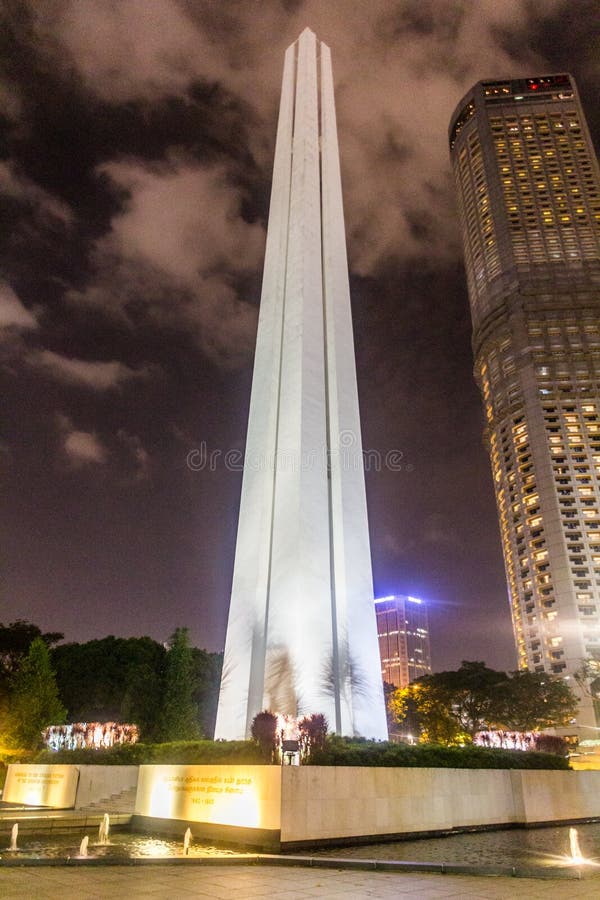 Night view of the Civilian War Memorial, Singapo