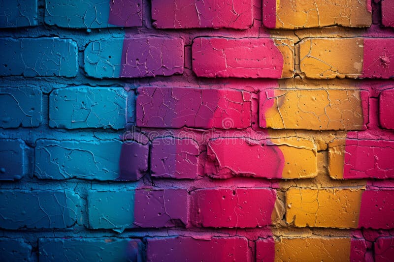 Night View of Colorful Graffiti on Brick Wall Stock Image Image of
