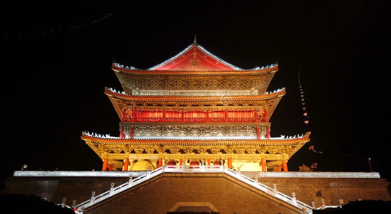 Night view of Drum Tower in Xian