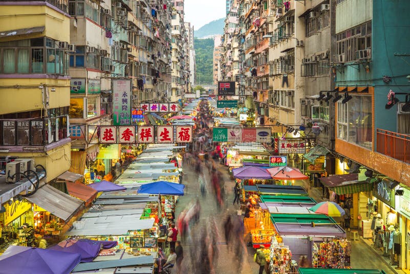 Night view of Fa Yuen Street Market in hong kong stock photography