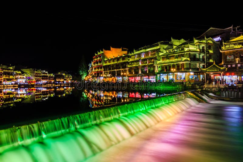 Night View of Fenghuang Ancient Town Editorial Stock Image Image of