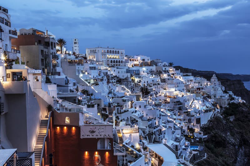 Night In Fira Santorini, Greece. Editorial Stock Image - Image of ...