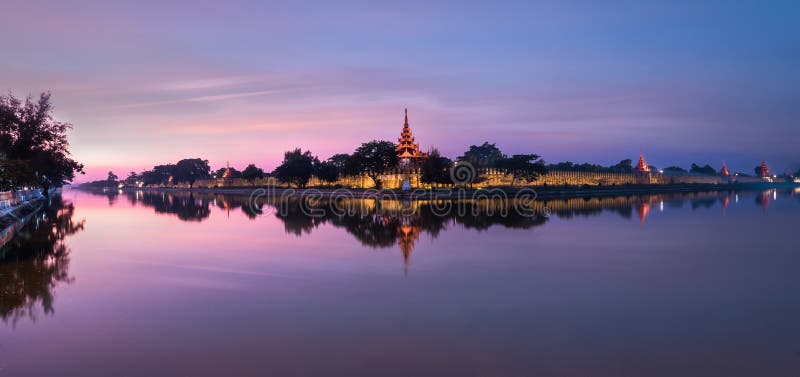Night view of Fort or Royal Palace in Mandalay. Myanmar (Burma) royalty free stock image Night view of Fort or Royal Palace in Mandalay. Myanmar (Burma) royalty free stock image