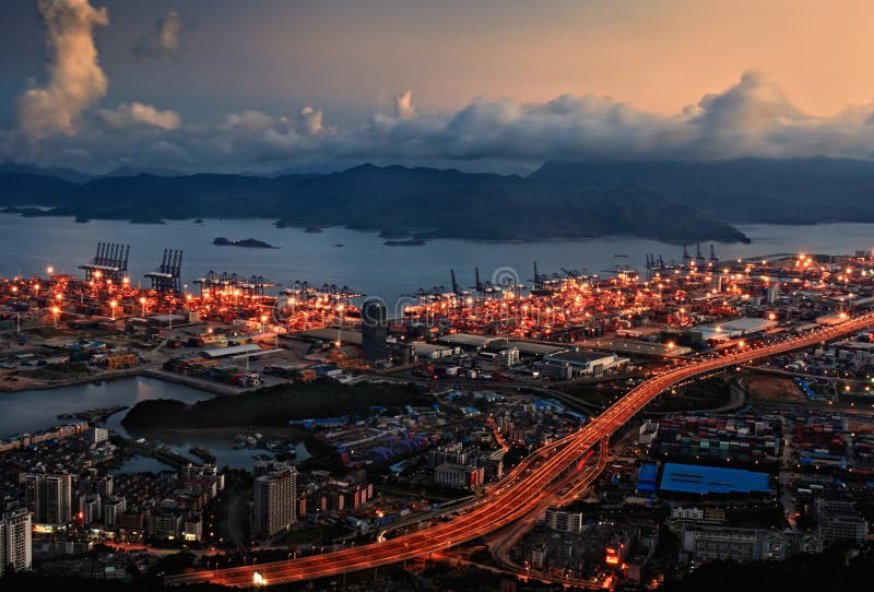 Night view of harbour at Yantian port