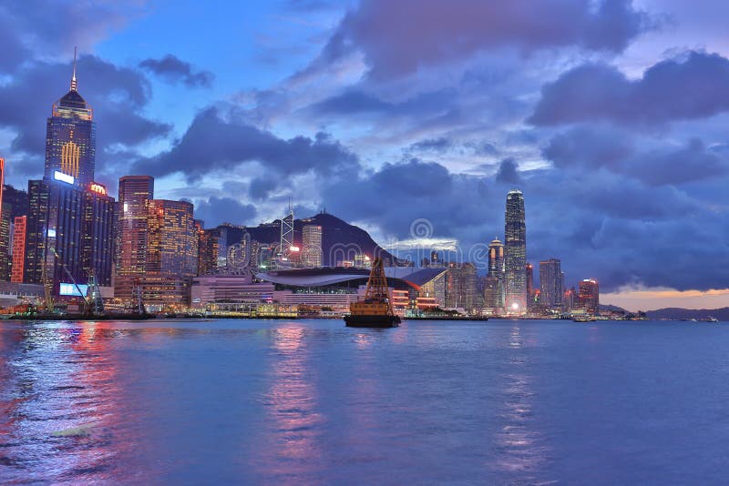 The Night View of Hk Victoria Harbor Editorial Photo Image of central