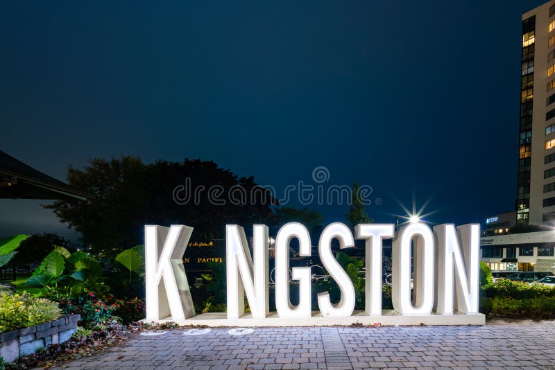 Night View of the Kingston Sign Editorial Stock Photo Image of canada
