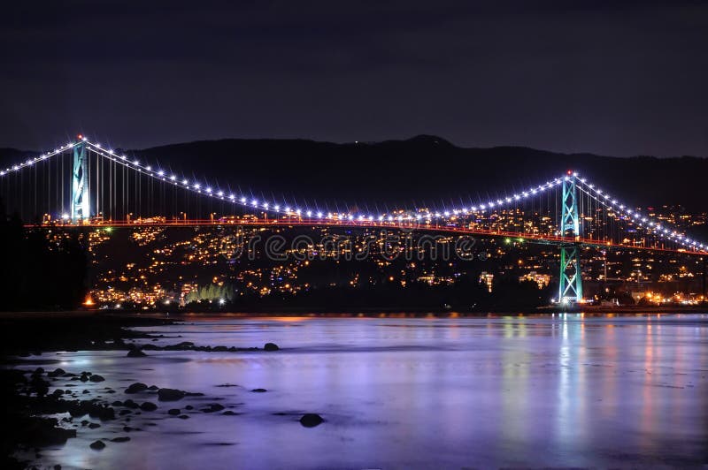 Night View of Lions Gate Bridge, Vancouver, BC, Canada