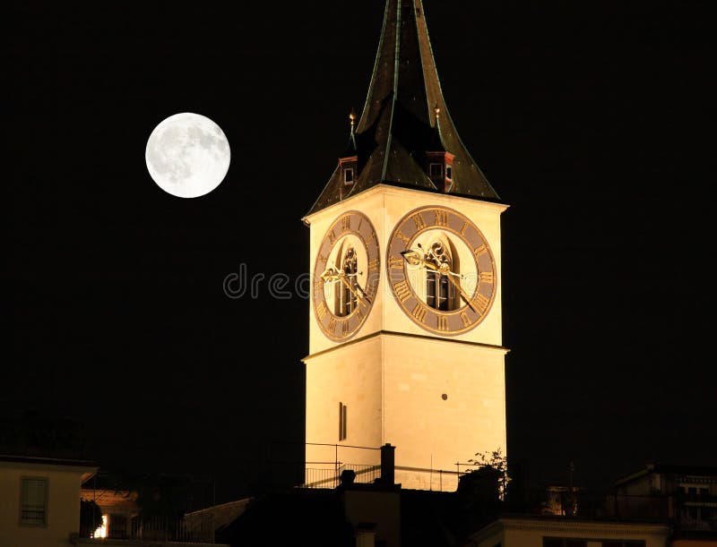 The night view of major landmarks in Zurich