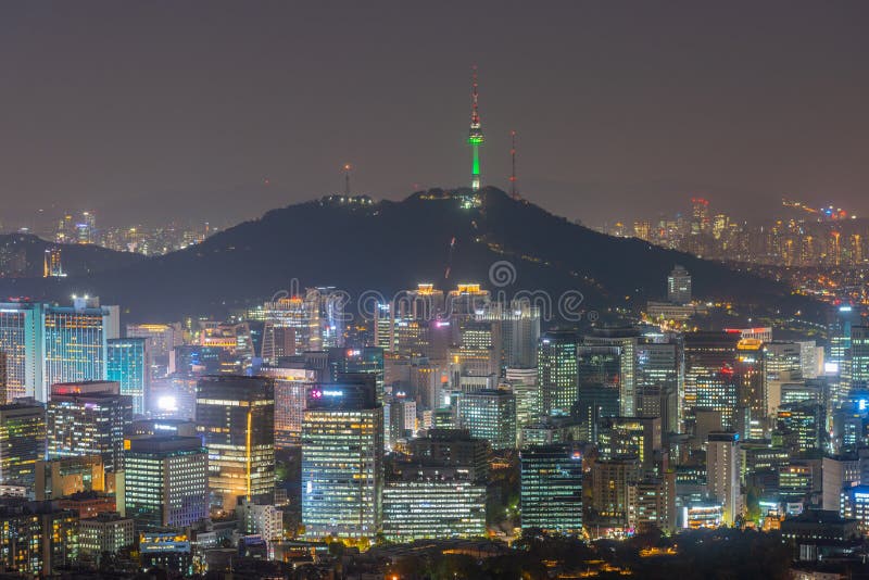 Night View of Namsan Tower Overlooking Downtown Seoul, Republic of ...