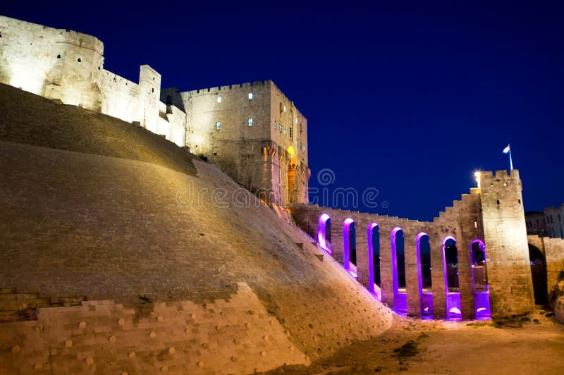 Night View Of The Old Citadel Of Aleppo, Syria Stock Image Image