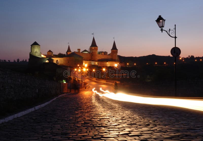 Night view of old fortress in kamynec-podolskiy