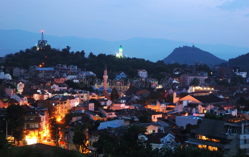 Night view of old Plovdiv,Bulgaria, Balkans