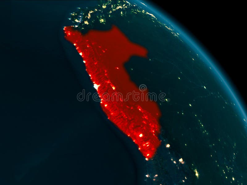 Night view of Peru on Earth stock illustration
