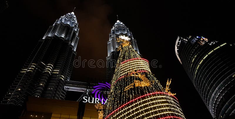 Night view of the petronas twin towers kualampur decorated with light, malaysia,2017 stock photo Night view of the petronas twin towers kualampur decorated with light, malaysia,2017 stock photo