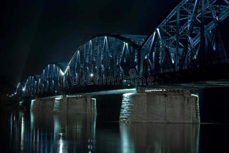 Night view of road bridge in Torun, Poland