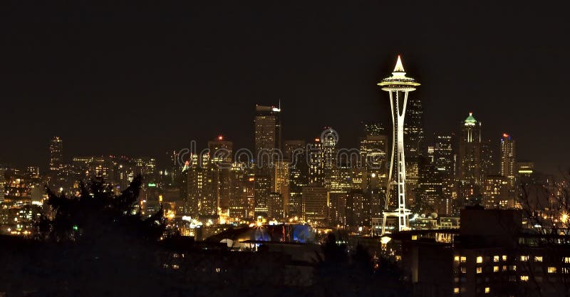 Night View on Seattle Downtown royalty free stock photography