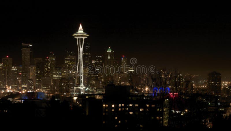 Night View on Seattle Downtown royalty free stock photography