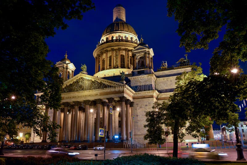 Russia St. Petersburg St. Isaac`s Cathedral night time stock images Russia St. Petersburg St. Isaac`s Cathedral night time stock images