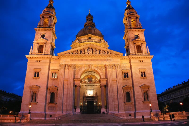 Night view of St Stephen Basilica Budapest
