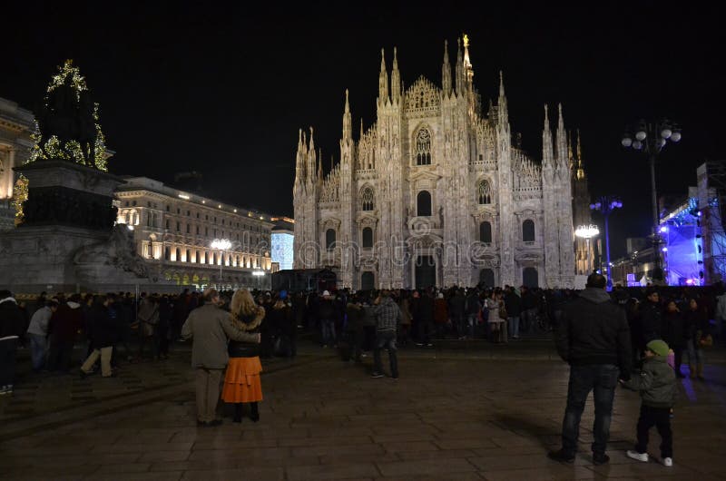 Night View To the New Year Concert at the Duomo Square with a Lot of ...