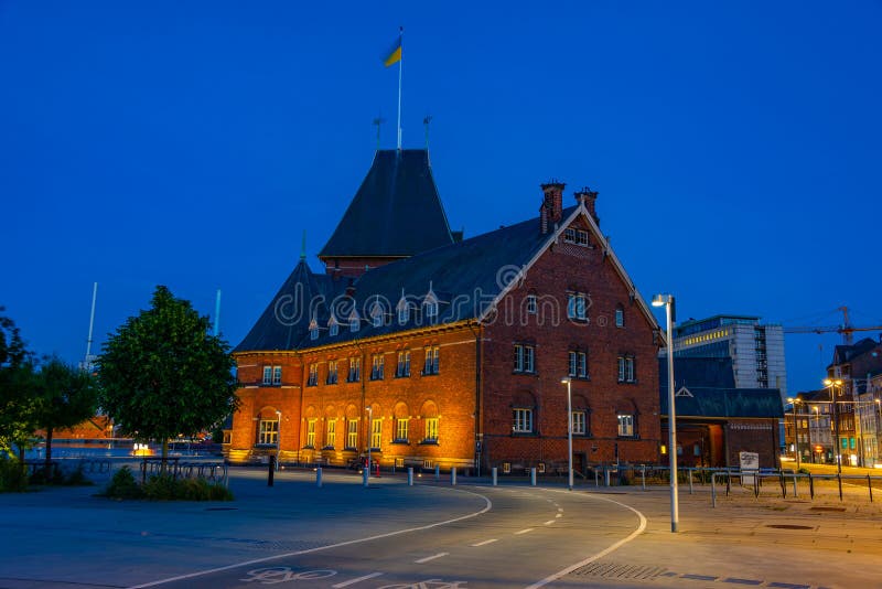 Night View of Toldboden House in Aarhus, Denmark Stock Image Image of