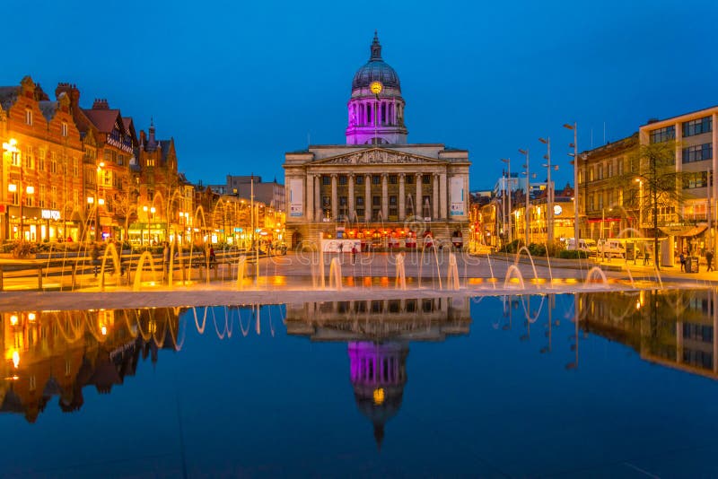 Night View of the Town Hall in Nottingham, England Stock Photo Image