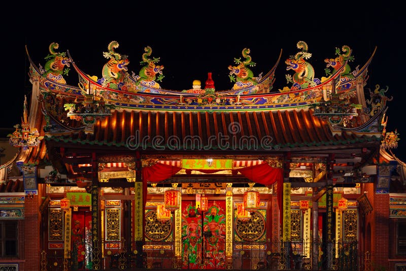 Night View of Traditional Old Chinese Temple in Penang Stock Photo