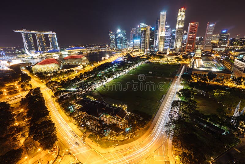 Night view with urban skyscrapers, Singapore stock photo