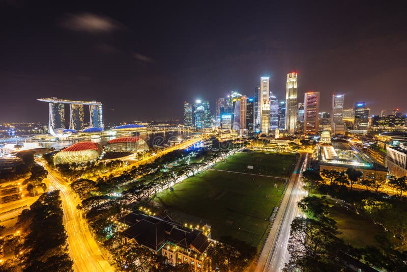 Night view with urban skyscrapers, Singapore stock photo