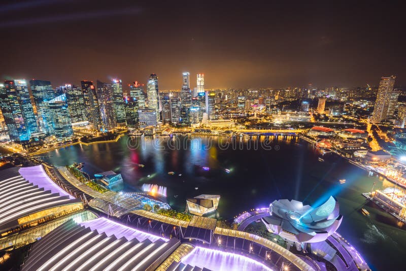 Night view with urban skyscrapers, Singapore stock photography