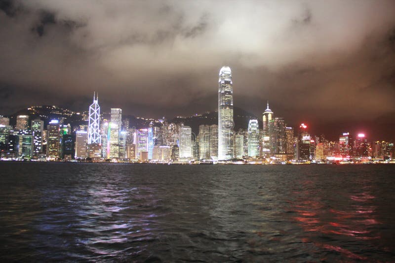 Night View of Victoria Harbour, Hong Kong Stock Photo - Image of small