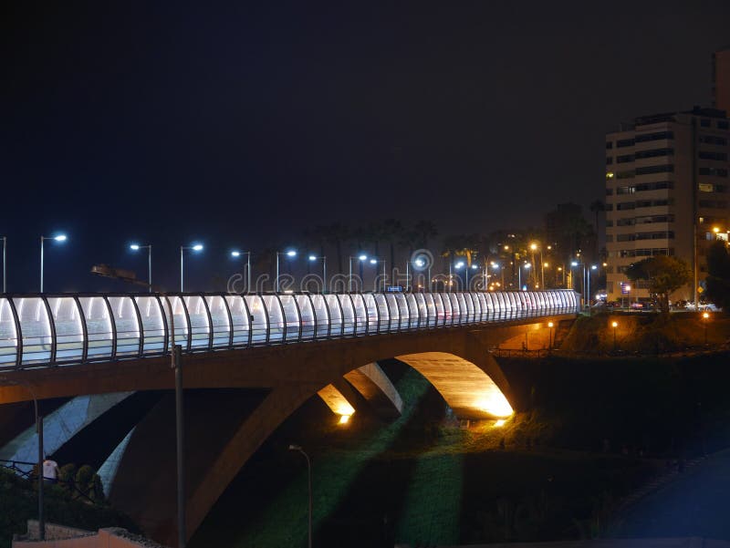 Night View Of Villena Bridge In Miraflores Lima Stock Image Image Of