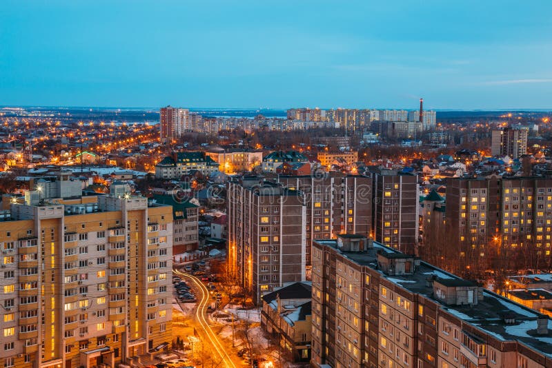 Night Voronezh cityscape from rooftop. Residential area. Night Voronezh cityscape from rooftop. Residential dormitory area stock photography Night Voronezh cityscape from rooftop. Residential area. Night Voronezh cityscape from rooftop. Residential dormitory area stock photography