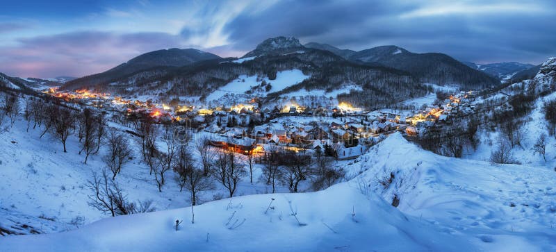 Night at Winter with beautiful village, Slovakia